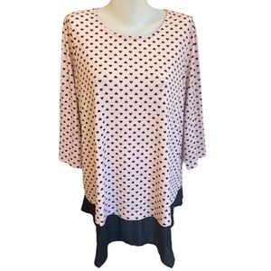 Pink black polkadot hearts shirt blouse tunic top size XL NWOT Adele & May